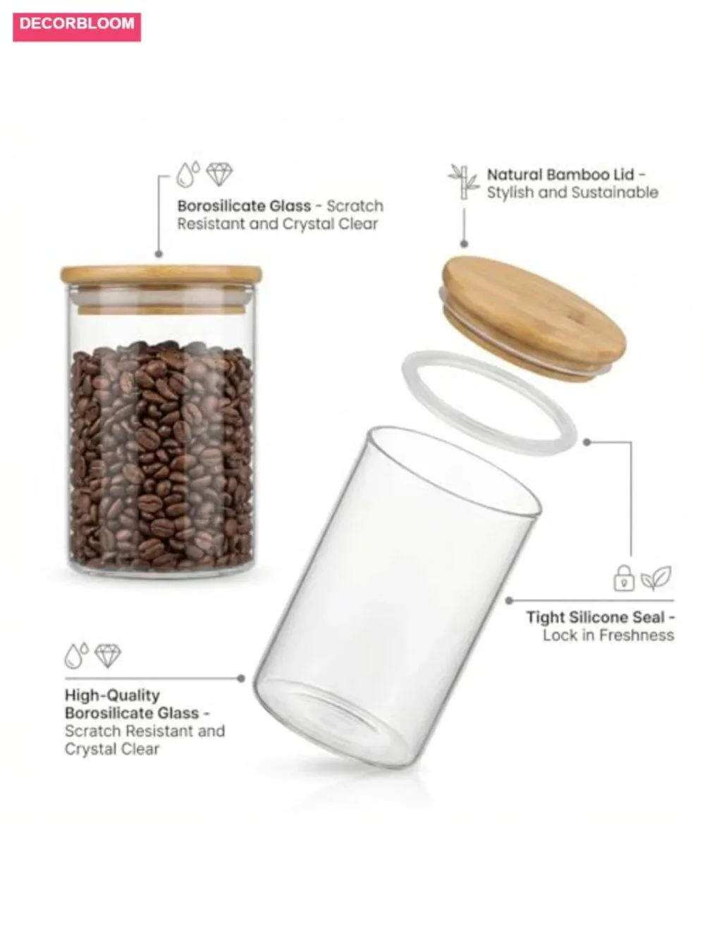 Glass Coffee Canister Set with Acrylic Shelf, 2-Pack 44oz Airtight Storage,